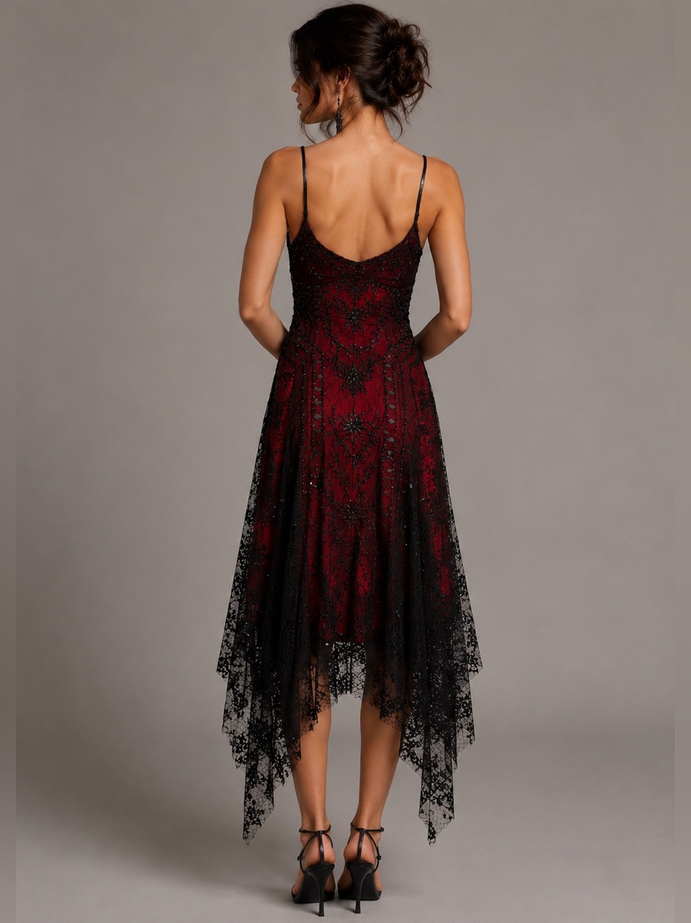 NWT Vintage Sue Wong Nocturne N3371 Black Red Beaded Lace Dress Sz 4 - Picture 2 of 6
